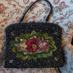 Vintage 1950s Soure Bag Embroidered with Beading and Applique
